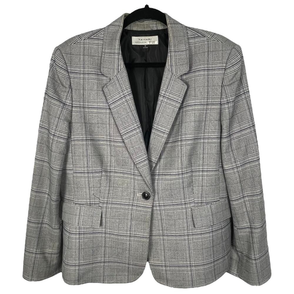 TAHARI Women's PLAID BLAZER Gray SINGLE BUTTON FRONRT Size 18